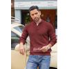 COOFANDY Men’s Quarter Button Sweater Lightweight Mock Neck Pullover Sweater Fashion Casual Knitted Waffle Henley Sweater(Wine Red)