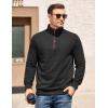 COOFANDY Mens Quarter Zip Pullover Mock Neck Quilted Sweatshirt Casual Long Sleeve Polo Sweater(Black)