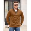 COOFANDY Mens Quarter Zip Pullover Mock Neck Quilted Sweatshirt Casual Long Sleeve Polo Sweater(Brown)