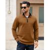 COOFANDY Mens Quarter Zip Pullover Mock Neck Quilted Sweatshirt Casual Long Sleeve Polo Sweater(Brown)