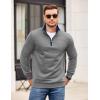 COOFANDY Mens Quarter Zip Pullover Mock Neck Quilted Sweatshirt Casual Long Sleeve Polo Sweater(Light Gray)