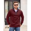 COOFANDY Mens Quarter Zip Pullover Mock Neck Quilted Sweatshirt Casual Long Sleeve Polo Sweater(Wine Red)