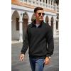 COOFANDY Mens Quarter Zip Pullover Quilted Sweatshirt Knit Long Sleeve Mock Neck Sweater Polo with Pocket(A-black)