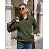 COOFANDY Mens Quarter Zip Pullover Quilted Sweatshirt Knit Long Sleeve Mock Neck Sweater Polo with Pocket(Army Green)