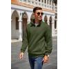 COOFANDY Mens Quarter Zip Pullover Quilted Sweatshirt Knit Long Sleeve Mock Neck Sweater Polo with Pocket(Army Green)