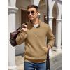 COOFANDY Mens Quarter Zip Pullover Quilted Sweatshirt Knit Long Sleeve Mock Neck Sweater Polo with Pocket(Camel)