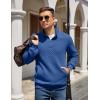 COOFANDY Mens Quarter Zip Pullover Quilted Sweatshirt Knit Long Sleeve Mock Neck Sweater Polo with Pocket(Dark Blue)
