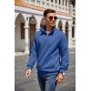COOFANDY Mens Quarter Zip Pullover Quilted Sweatshirt Knit Long Sleeve Mock Neck Sweater Polo with Pocket(Dark Blue)