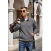 COOFANDY Mens Quarter Zip Pullover Quilted Sweatshirt Knit Long Sleeve Mock Neck Sweater Polo with Pocket(Dark Gray)