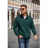 COOFANDY Mens Quarter Zip Pullover Quilted Sweatshirt Knit Long Sleeve Mock Neck Sweater Polo with Pocket(Green)