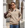 COOFANDY Mens Quarter Zip Pullover Quilted Sweatshirt Knit Long Sleeve Mock Neck Sweater Polo with Pocket(Khaki)