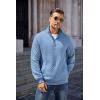 COOFANDY Mens Quarter Zip Pullover Quilted Sweatshirt Knit Long Sleeve Mock Neck Sweater Polo with Pocket(Light Blue)