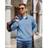 COOFANDY Mens Quarter Zip Pullover Quilted Sweatshirt Knit Long Sleeve Mock Neck Sweater Polo with Pocket(Light Blue)