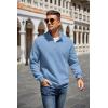 COOFANDY Mens Quarter Zip Pullover Quilted Sweatshirt Knit Long Sleeve Mock Neck Sweater Polo with Pocket(Light Blue)