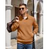 COOFANDY Mens Quarter Zip Pullover Quilted Sweatshirt Knit Long Sleeve Mock Neck Sweater Polo with Pocket(Light Brown)