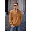 COOFANDY Mens Quarter Zip Pullover Quilted Sweatshirt Knit Long Sleeve Mock Neck Sweater Polo with Pocket(Light Brown)