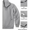 COOFANDY Mens Quarter Zip Pullover Quilted Sweatshirt Knit Long Sleeve Mock Neck Sweater Polo with Pocket(Light Grey)