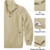 COOFANDY Mens Quarter Zip Pullover Quilted Sweatshirt Knit Long Sleeve Mock Neck Sweater Polo with Pocket(Light Khaki)