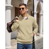 COOFANDY Mens Quarter Zip Pullover Quilted Sweatshirt Knit Long Sleeve Mock Neck Sweater Polo with Pocket(Light Khaki)