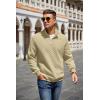 COOFANDY Mens Quarter Zip Pullover Quilted Sweatshirt Knit Long Sleeve Mock Neck Sweater Polo with Pocket(Light Khaki)