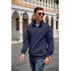 COOFANDY Mens Quarter Zip Pullover Quilted Sweatshirt Knit Long Sleeve Mock Neck Sweater Polo with Pocket(Navy Blue)