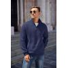 COOFANDY Mens Quarter Zip Pullover Quilted Sweatshirt Knit Long Sleeve Mock Neck Sweater Polo with Pocket(Navy Blue)