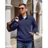 COOFANDY Mens Quarter Zip Pullover Quilted Sweatshirt Knit Long Sleeve Mock Neck Sweater Polo with Pocket(Navy Blue)