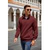 COOFANDY Mens Quarter Zip Pullover Quilted Sweatshirt Knit Long Sleeve Mock Neck Sweater Polo with Pocket(Red)