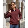 COOFANDY Mens Quarter Zip Pullover Quilted Sweatshirt Knit Long Sleeve Mock Neck Sweater Polo with Pocket(Red)