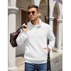 COOFANDY Mens Quarter Zip Pullover Quilted Sweatshirt Knit Long Sleeve Mock Neck Sweater Polo with Pocket(White)