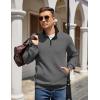 COOFANDY Mens Quarter Zip Pullover Quilted Sweatshirt Knit Long Sleeve Mock Neck Sweater Polo with Pocket(Z-contrast Gray/Black)