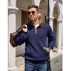 COOFANDY Mens Quarter Zip Pullover Quilted Sweatshirt Knit Long Sleeve Mock Neck Sweater Polo with Pocket(Z-contrast Navy/Brown)
