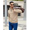 COOFANDY Mens Quarter Zip Pullover Sweatshirts Lightweight Long Sleeve Mock Neck Sweater Polo(Khaki)