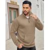 COOFANDY Mens Quarter Zip Sweatshirt Long Sleeve Casual Waffle Pullover Hoodies with Pocket(Khaki)