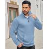 COOFANDY Mens Quarter Zip Sweatshirt Long Sleeve Casual Waffle Pullover Hoodies with Pocket(Light Blue)