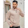 COOFANDY Mens Quarter Zip Sweatshirt Long Sleeve Casual Waffle Pullover Hoodies with Pocket(Light Khaki)