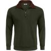 COOFANDY Men’s Quarter Zip Up Pullover Mock Neck Long Sleeve Sweater Casual Corduroy Polo Sweatshirt(Army Green With Brown Collar)