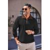 COOFANDY Men’s Quarter Zip Up Pullover Mock Neck Long Sleeve Sweater Casual Corduroy Polo Sweatshirt(Black With Brown Collar)