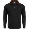 COOFANDY Men’s Quarter Zip Up Pullover Mock Neck Long Sleeve Sweater Casual Corduroy Polo Sweatshirt(Black With Brown Collar)