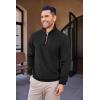 COOFANDY Men’s Quarter Zip Up Pullover Mock Neck Long Sleeve Sweater Casual Corduroy Polo Sweatshirt(Black With Brown Collar)