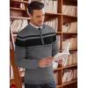 COOFANDY Men’s Quarter Zip Up Sweaters Slim Fit Lightweight Mock Neck Pullover Casual Polo Sweaters(Dark Heather Grey & Black Stripe)
