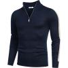 COOFANDY Men’s Quarter Zip Up Sweaters Slim Fit Lightweight Mock Neck Pullover Casual Polo Sweaters(Navy:stripe-khaki)