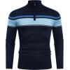 COOFANDY Men’s Quarter Zip Up Sweaters Slim Fit Lightweight Mock Neck Pullover Casual Polo Sweaters(Stripe-blue)