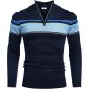 COOFANDY Men’s Quarter Zip Up Sweaters Slim Fit Lightweight Mock Neck Pullover Casual Polo Sweaters(Stripe-blue)