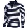 COOFANDY Men’s Quarter Zip Up Sweaters Slim Fit Lightweight Mock Neck Pullover Casual Polo Sweaters(Stripe-navy Blue White)
