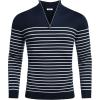 COOFANDY Men’s Quarter Zip Up Sweaters Slim Fit Lightweight Mock Neck Pullover Casual Polo Sweaters(Stripe-white Navy)