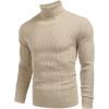 COOFANDY Mens Ribbed Slim Fit Knitted Pullover Casual Turtleneck Sweater(Khaki)