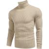 COOFANDY Mens Ribbed Slim Fit Knitted Pullover Casual Turtleneck Sweater(Khaki)