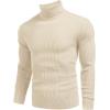COOFANDY Mens Ribbed Slim Fit Knitted Pullover Casual Turtleneck Sweater(Light Apricot)