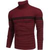 COOFANDY Mens Ribbed Slim Fit Knitted Pullover Casual Turtleneck Sweater(Striped-red)